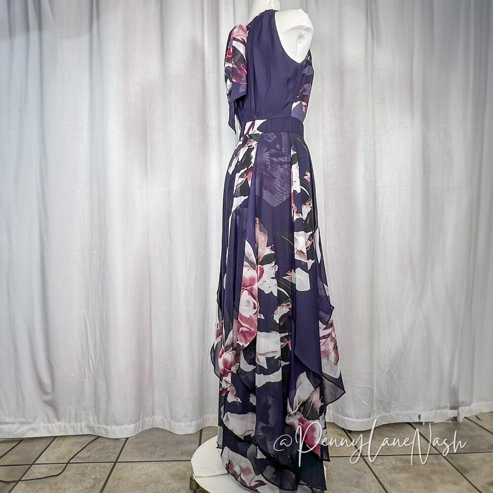 Betsy & Adam Floral Ruffled Chiffon Maxi Dress Size 2 - Picture 11 of 12